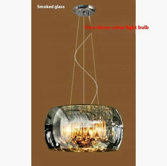 Modern minimalist LED chandelier with smoky gray glass cover, 400mm size, for living room
