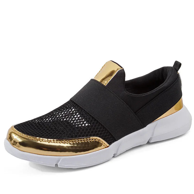 Blue, black, and grey low-top women's casual sneakers with mesh interior and PU midsole.