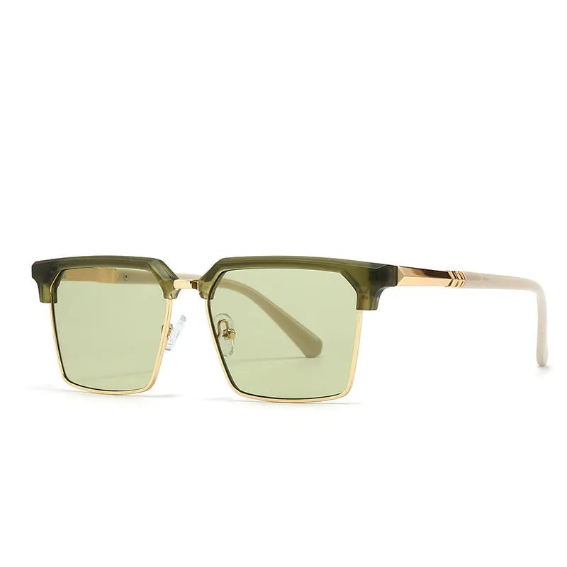 Men's square frame sunglasses with plastic construction in a box style, shown in one of six available colours.
