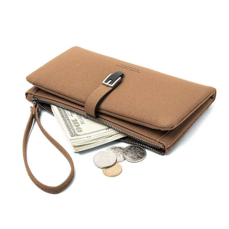 Long women's wallet simple clutch in PU leather solid colour 19.5 x 11 x 2.5 cm with coin purse
