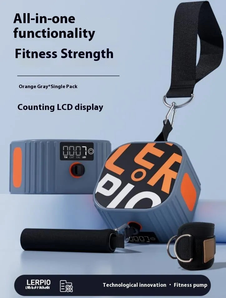 Intelligent fitness resistance tensioner with adjustable 2-20kg resistance in blue grey and orange grey colour options