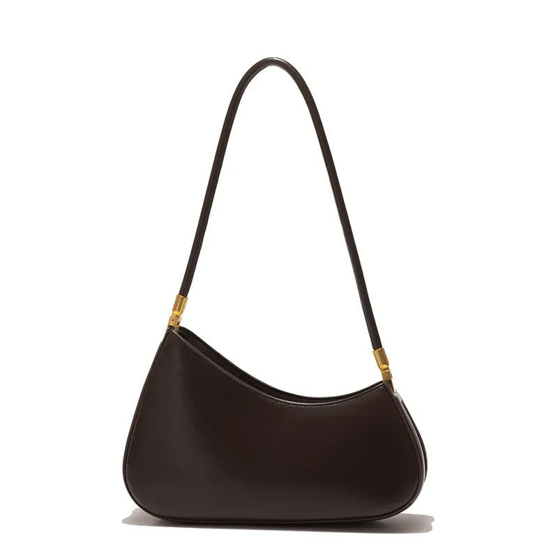 Women's retro oval underarm bag in PU leather with single shoulder strap and sandwich pockets