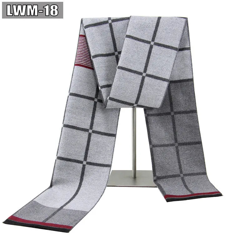 Men's plaid imitation cashmere scarf with tassels, over 175cm long, in a business style
