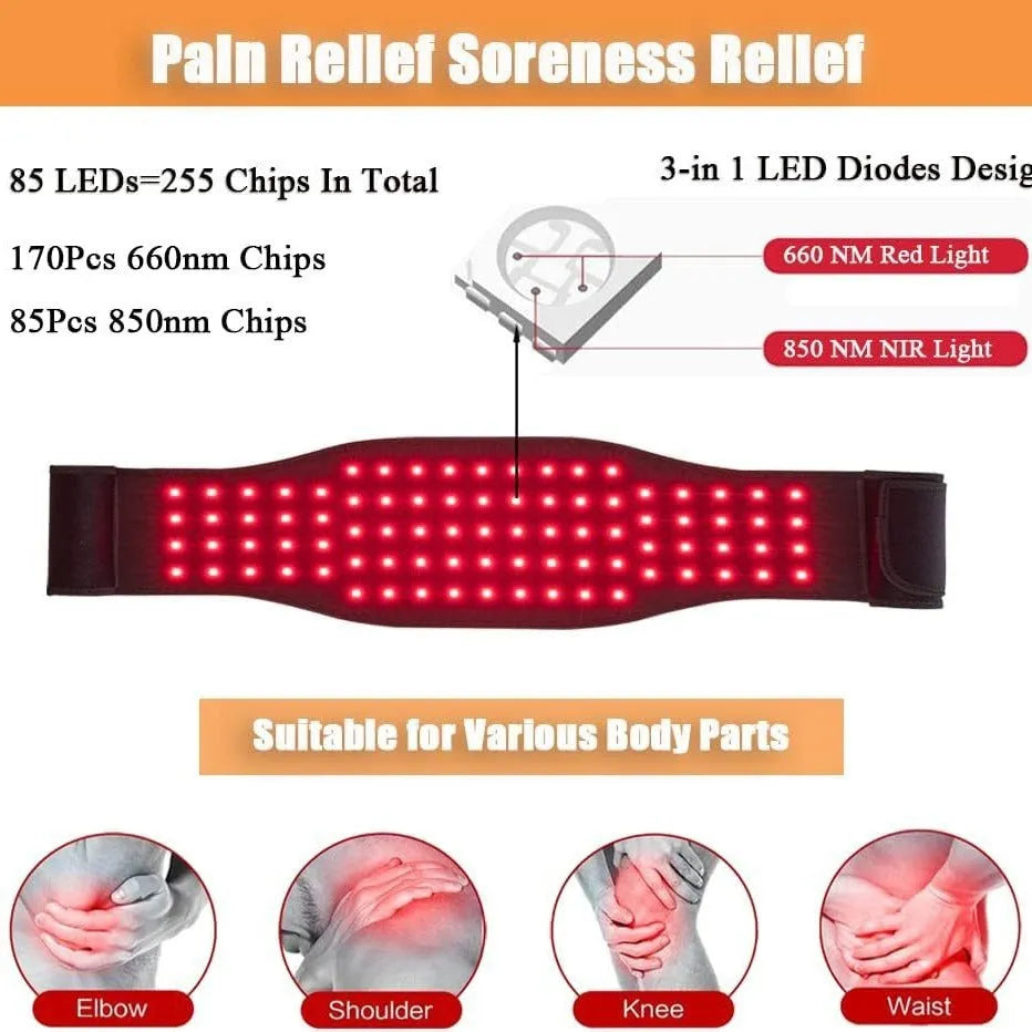Black infrared physical therapy belt with red light technology for waist pain relief