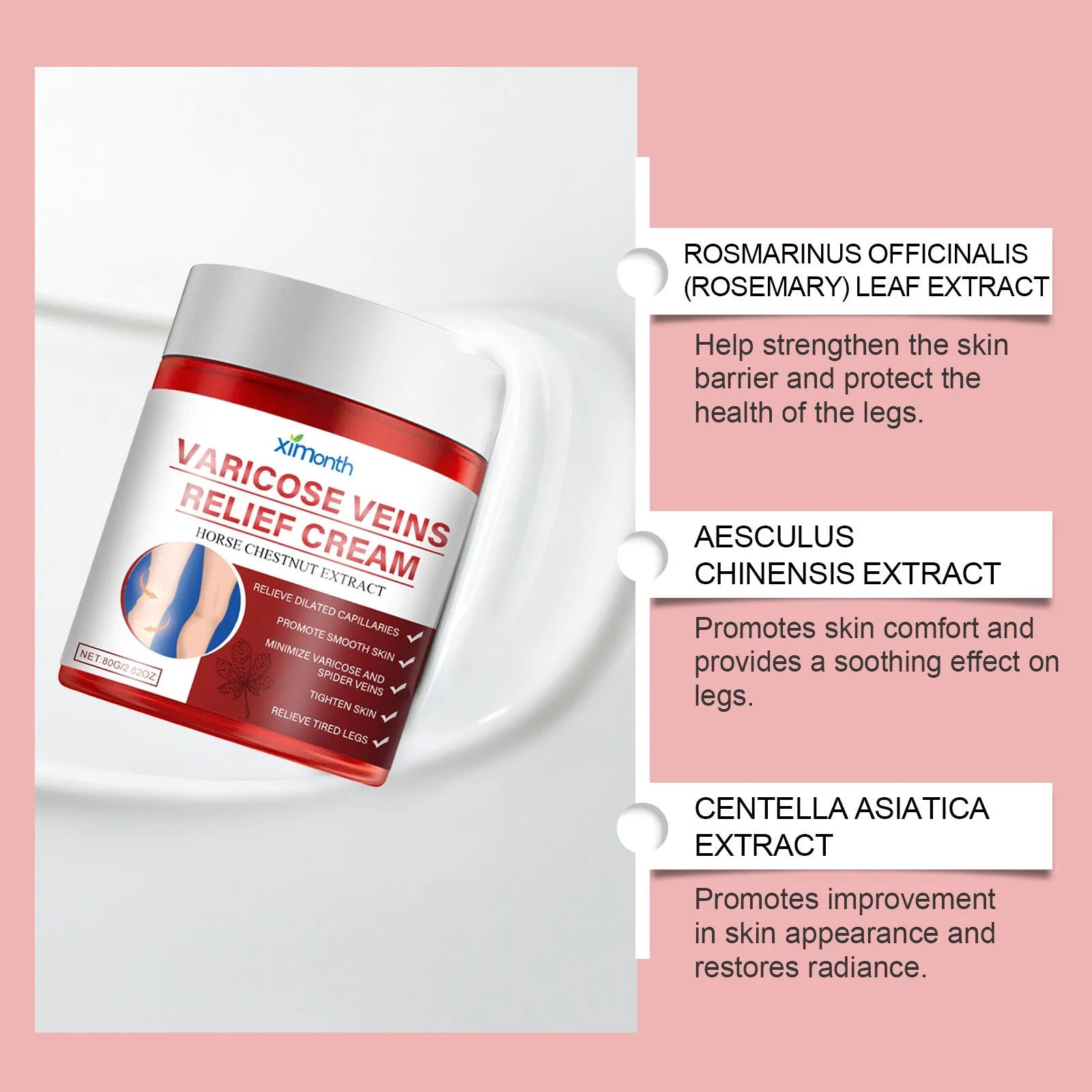 80g jar of leg care cream for moisturising and massage, suitable for all skin types