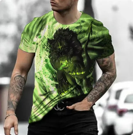 Retro 3D animal print men's short-sleeved t-shirt in bird eye cloth polyester fabric