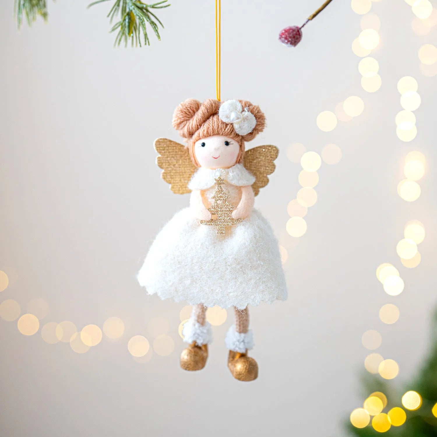 Pink and white cloth angel wings plush pendant Christmas ornament