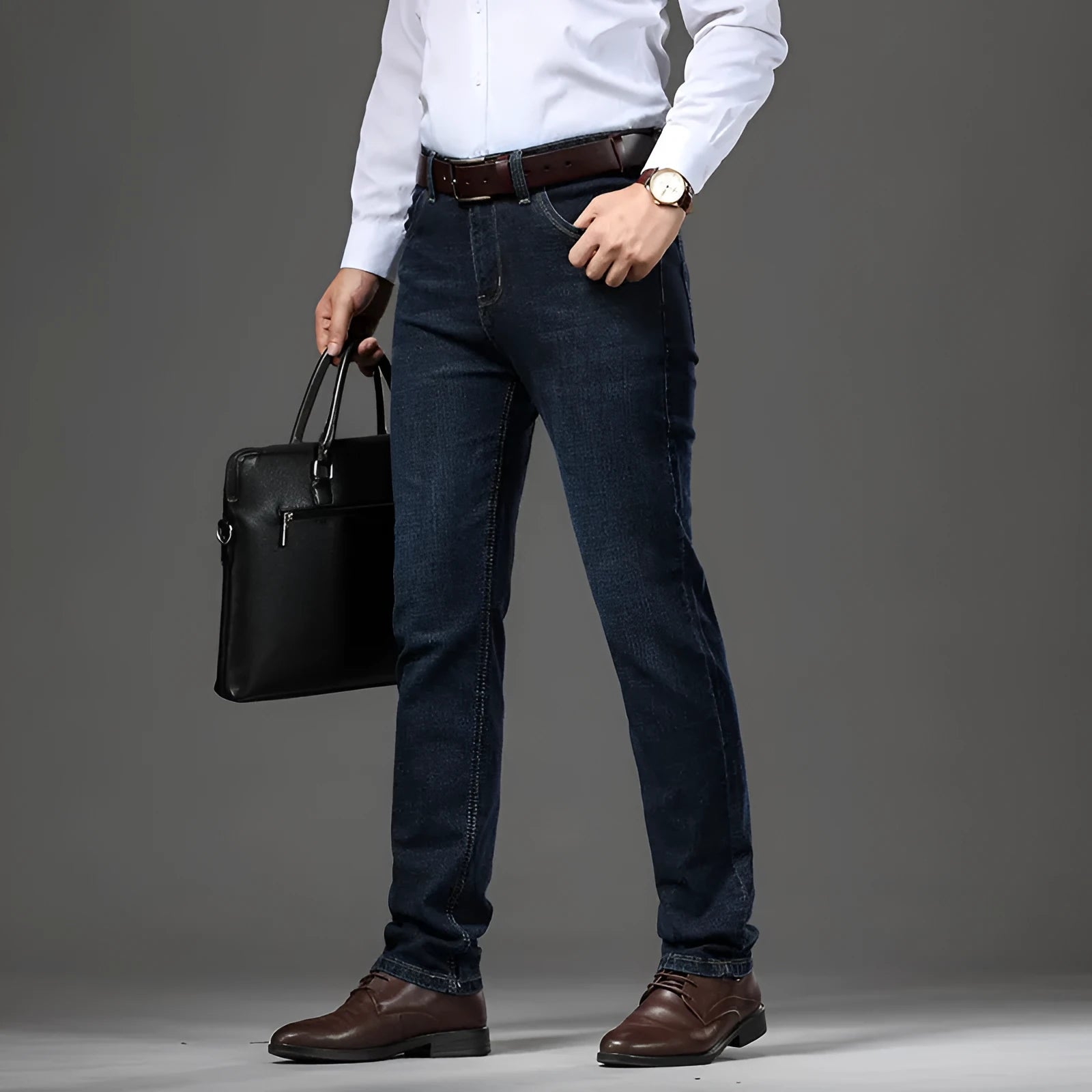 Plus size stretch jeans in K276 black straight-leg business casual trousers