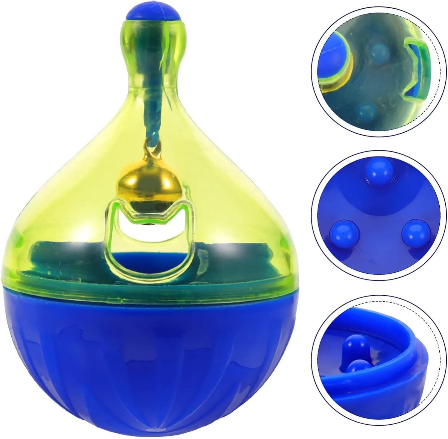 Blue and white tumbler-shaped interactive dog and cat treat dispenser puzzle toy