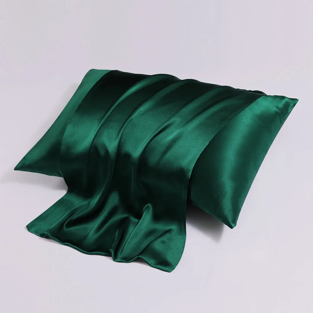 Double-sided silk pillowcase with concealed zip in baby blue colour showing size options