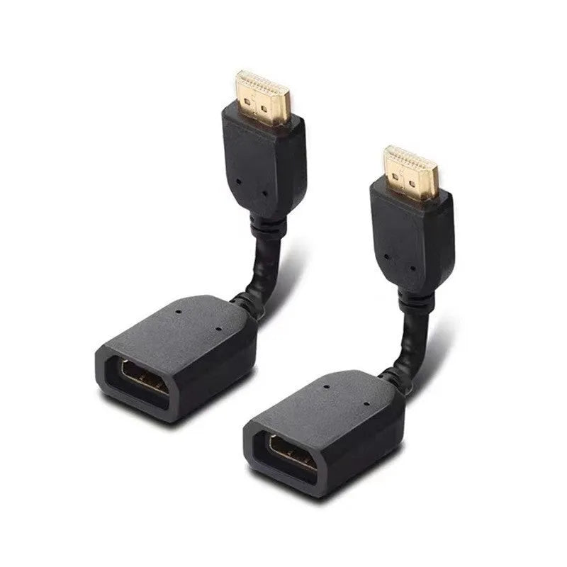 Black 10cm male to female HDMI extension cable with gold-plated plug and TPE jacket