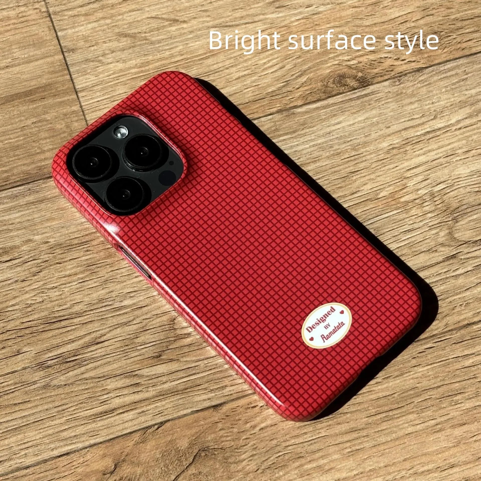 Anti-fingerprint plaid phone case for iPhone 15 Pro Max in red and orange pattern