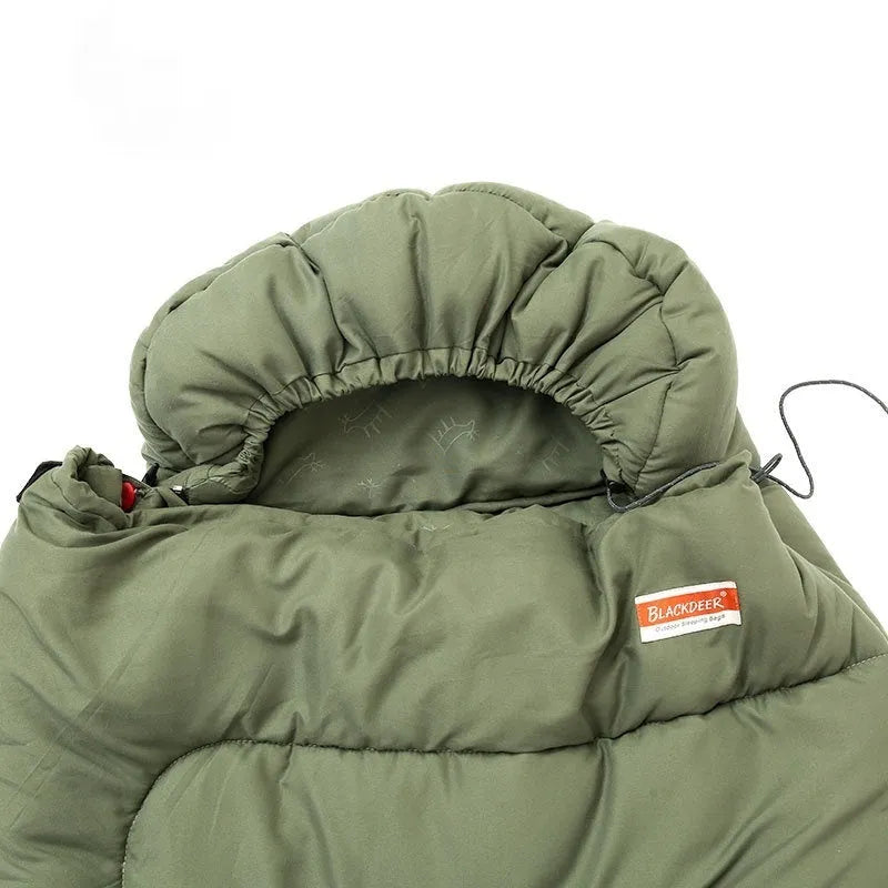 Cotton camping sleeping bag quilt in ochre colour showing quilt-style construction