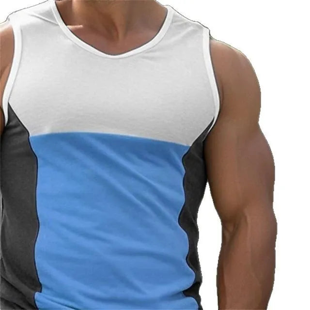 Men's blue sports running vest made from cotton-polyester blend fabric for athletic training