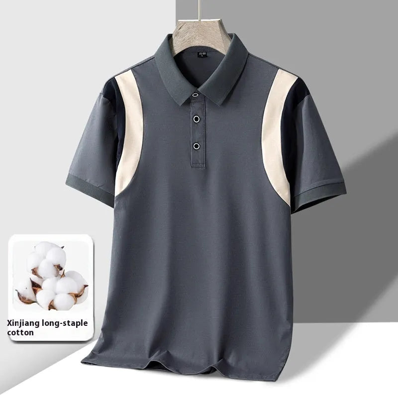 Men's striped cotton short-sleeved t-shirt in loose Korean-style fit