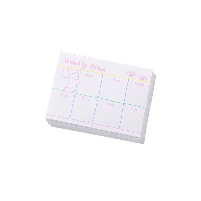 Pack of cartoon hand design sticky notes showing six different style options and three size formats.