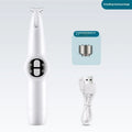 White plastic rechargeable pet cat foot shaver with double button control and grinding head for paw hair and nail trimming