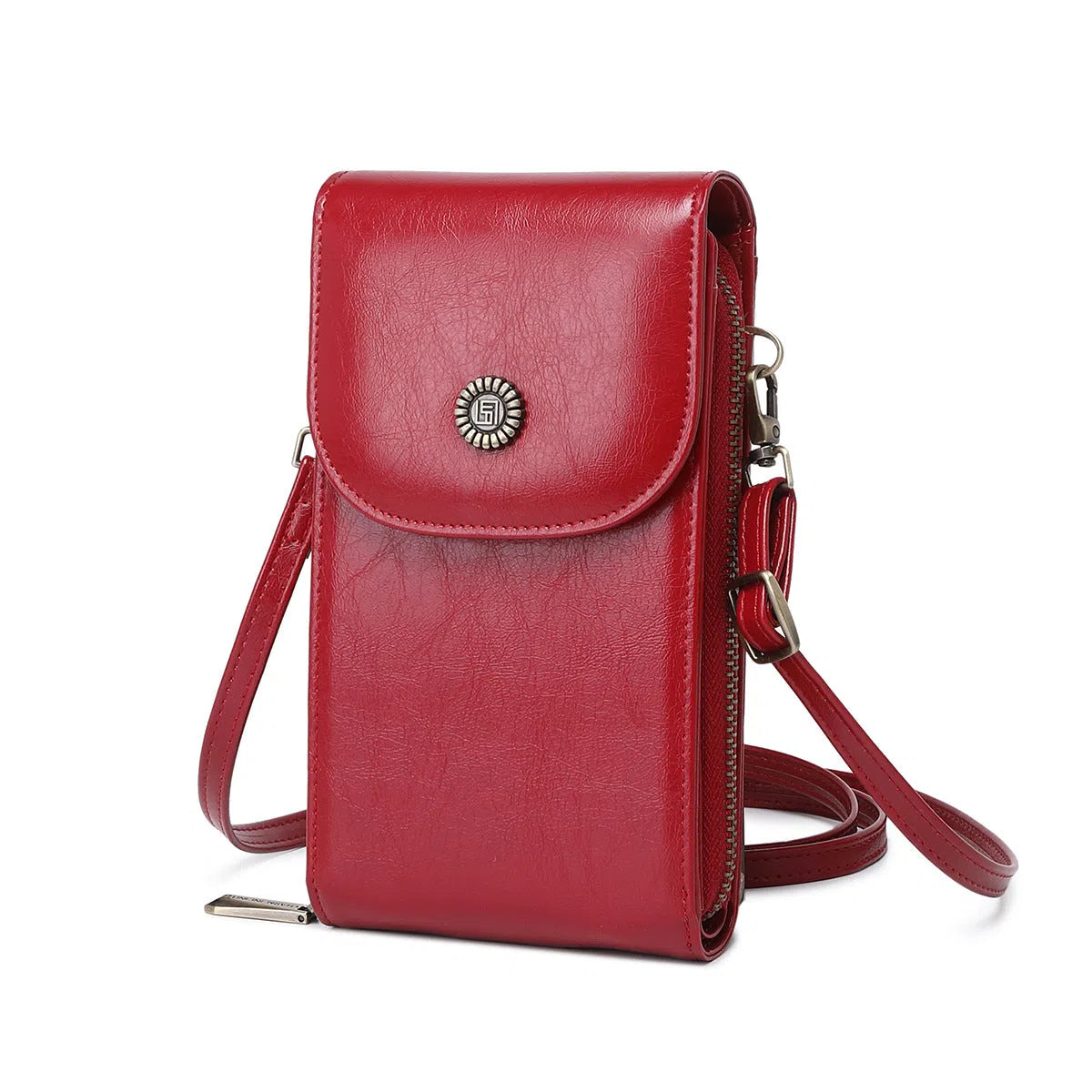 Anti-magnetic phone bag retro wax leather crossbody case with card slot in black