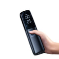 Black portable electric vehicle air pump with dual voltage and built-in tyre pressure gauge