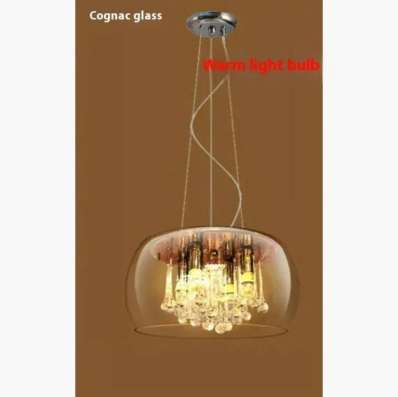 Modern minimalist LED chandelier with smoky gray glass cover, 400mm size, for living room