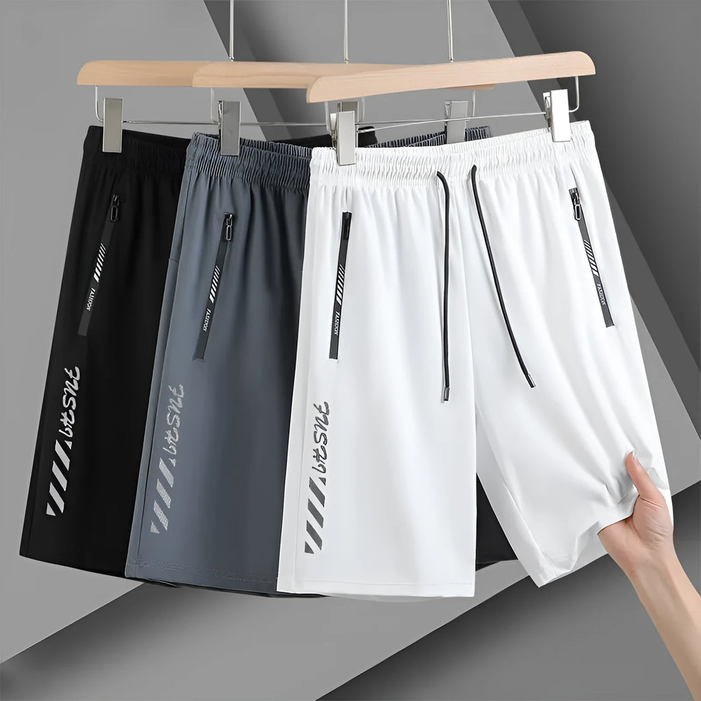 Men's black quick-drying nylon sports shorts with loose fit and fifth pants length