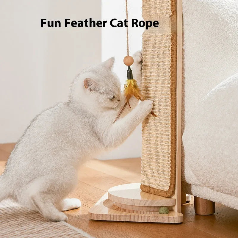 Corner sisal cat scratch board on solid wood base with simple style for indoor use
