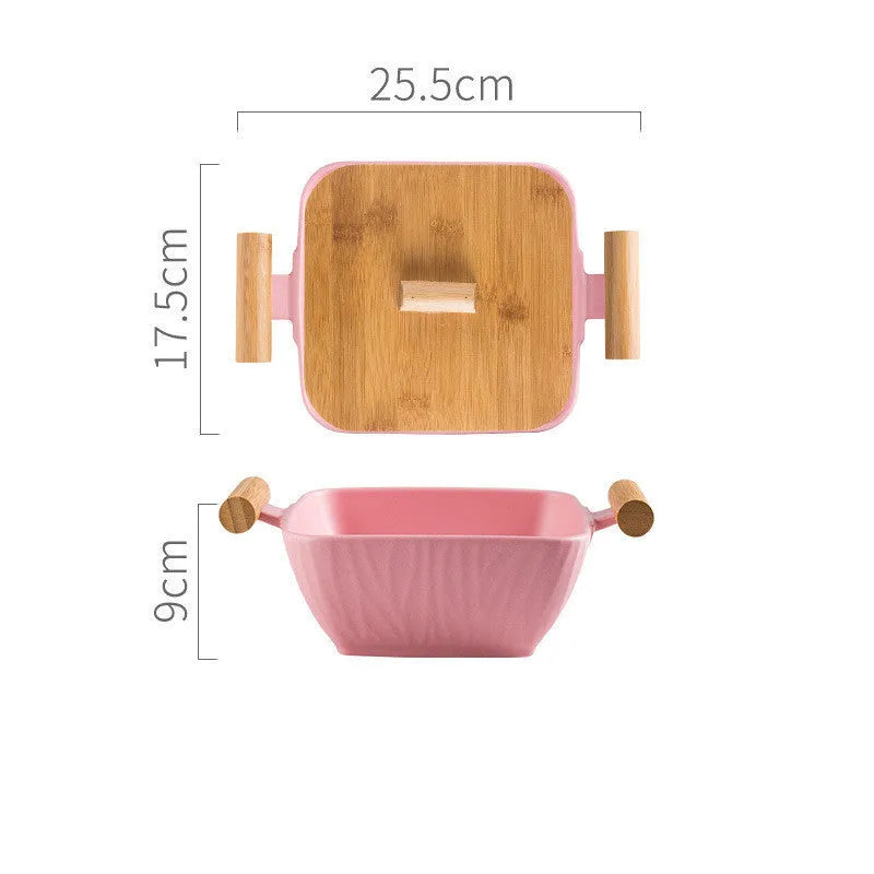 Modern irregular-shaped porcelain ceramic serving bowl with matching lid