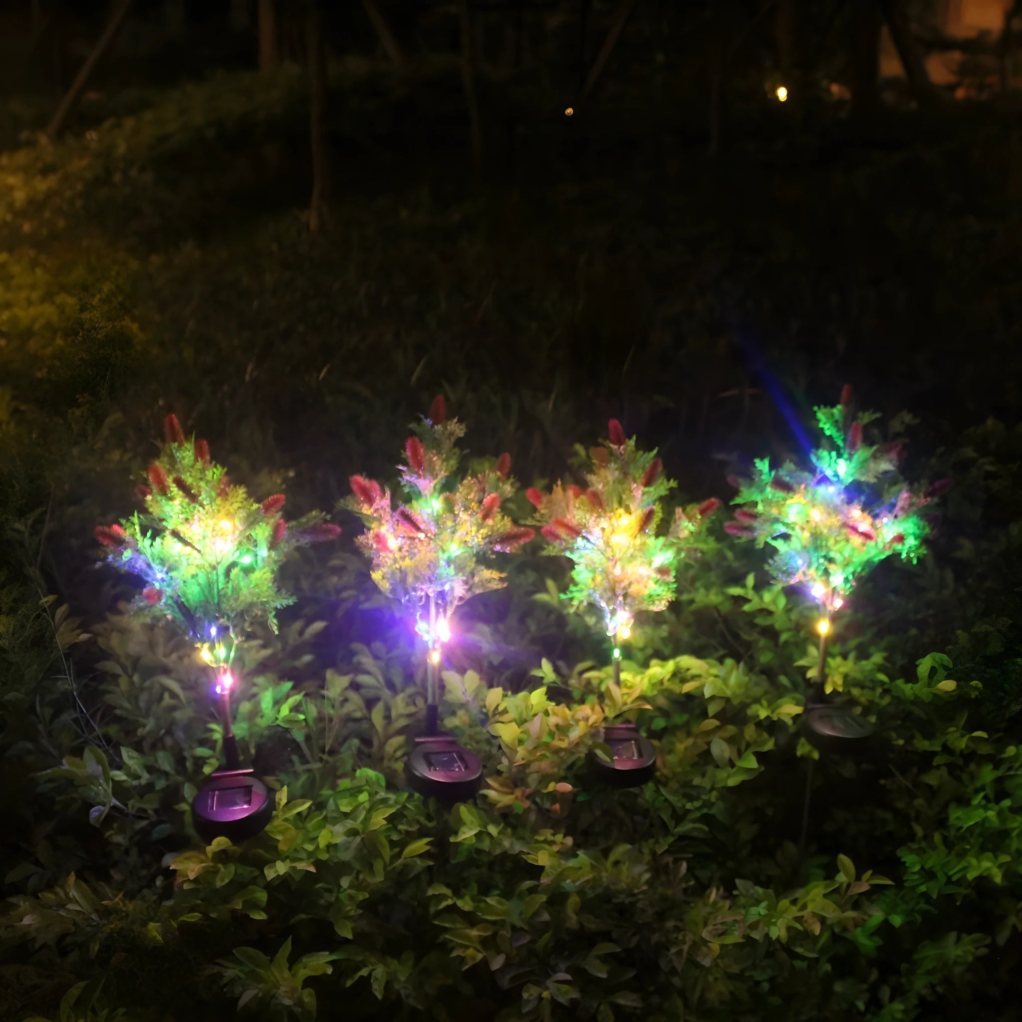 Led solar Christmas tree ground lamp with 15-color LED 70cm height in purple and red