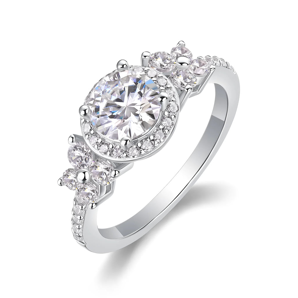 Wedding ring set with 1-carat moissanite in S925 silver platinum-plated ring on gift box