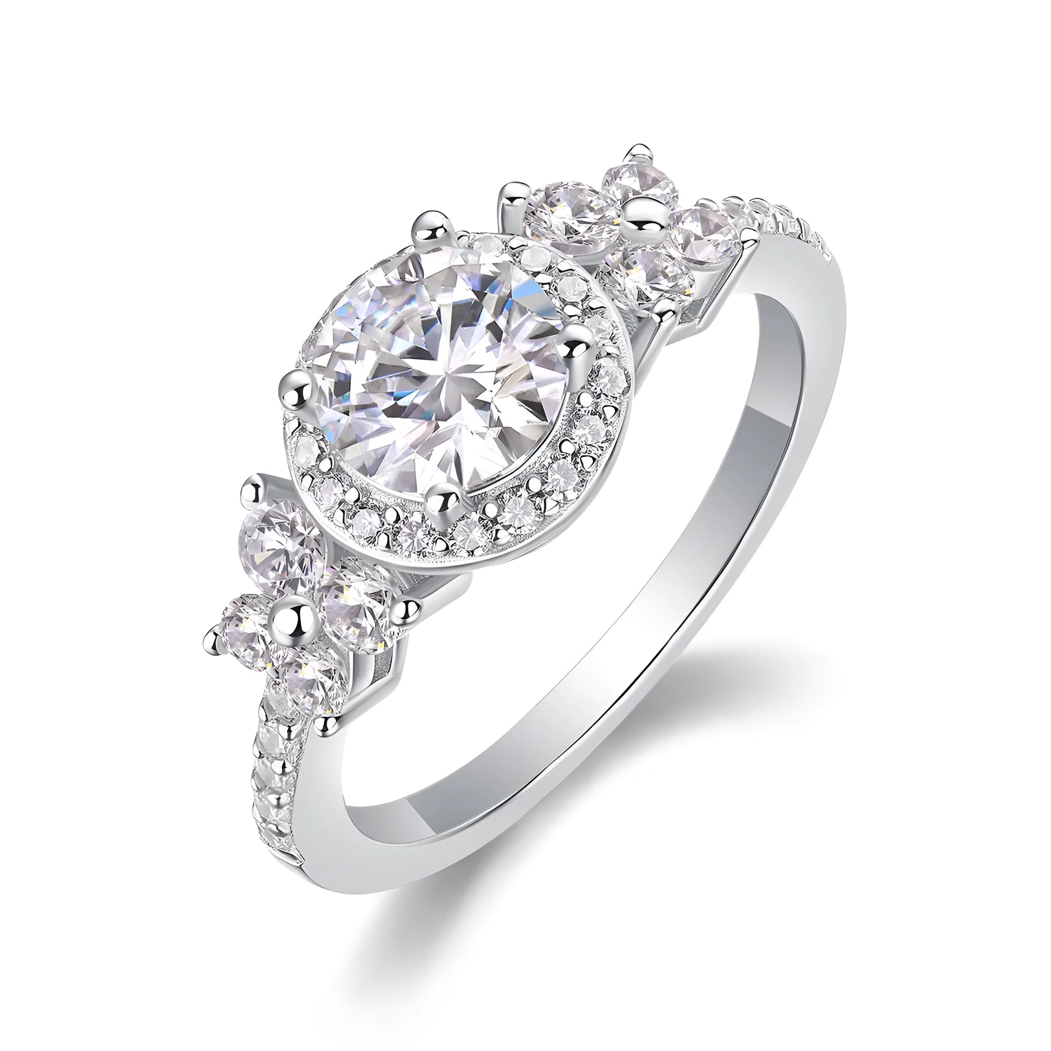 Wedding ring set with 1-carat moissanite in S925 silver platinum-plated ring on gift box