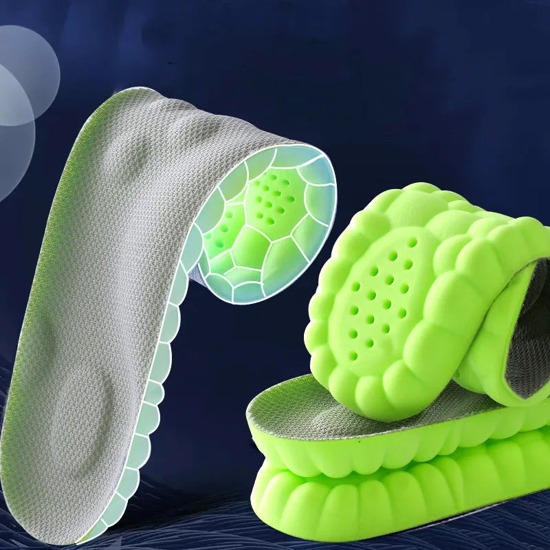 Pack of PU antibacterial arch massage insoles in black, grey, green, orange for sizes 35-46