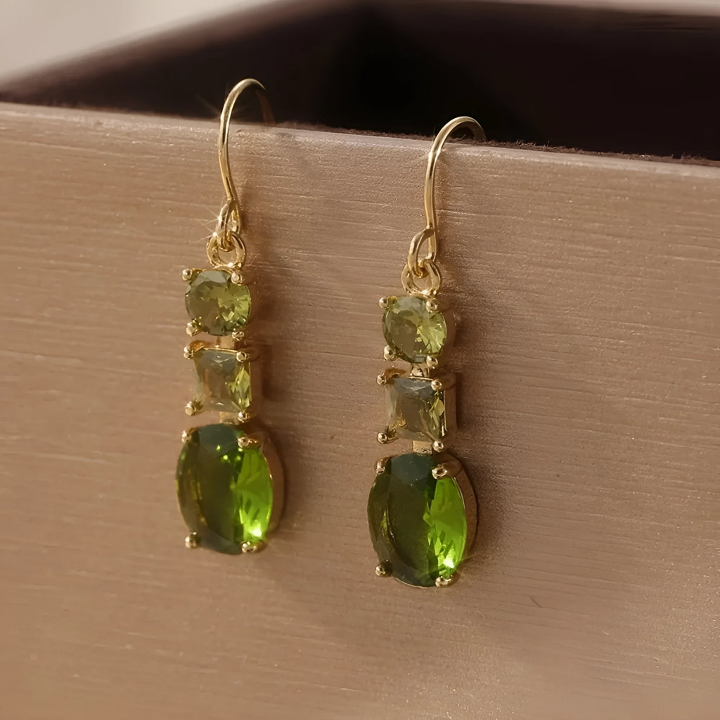 Green quadrilateral copper geometry earrings in retro bohemian style