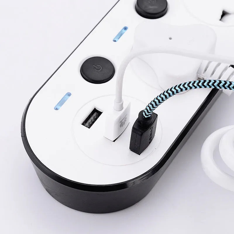 International power strip with multiple socket types and USB ports in 2035u colour