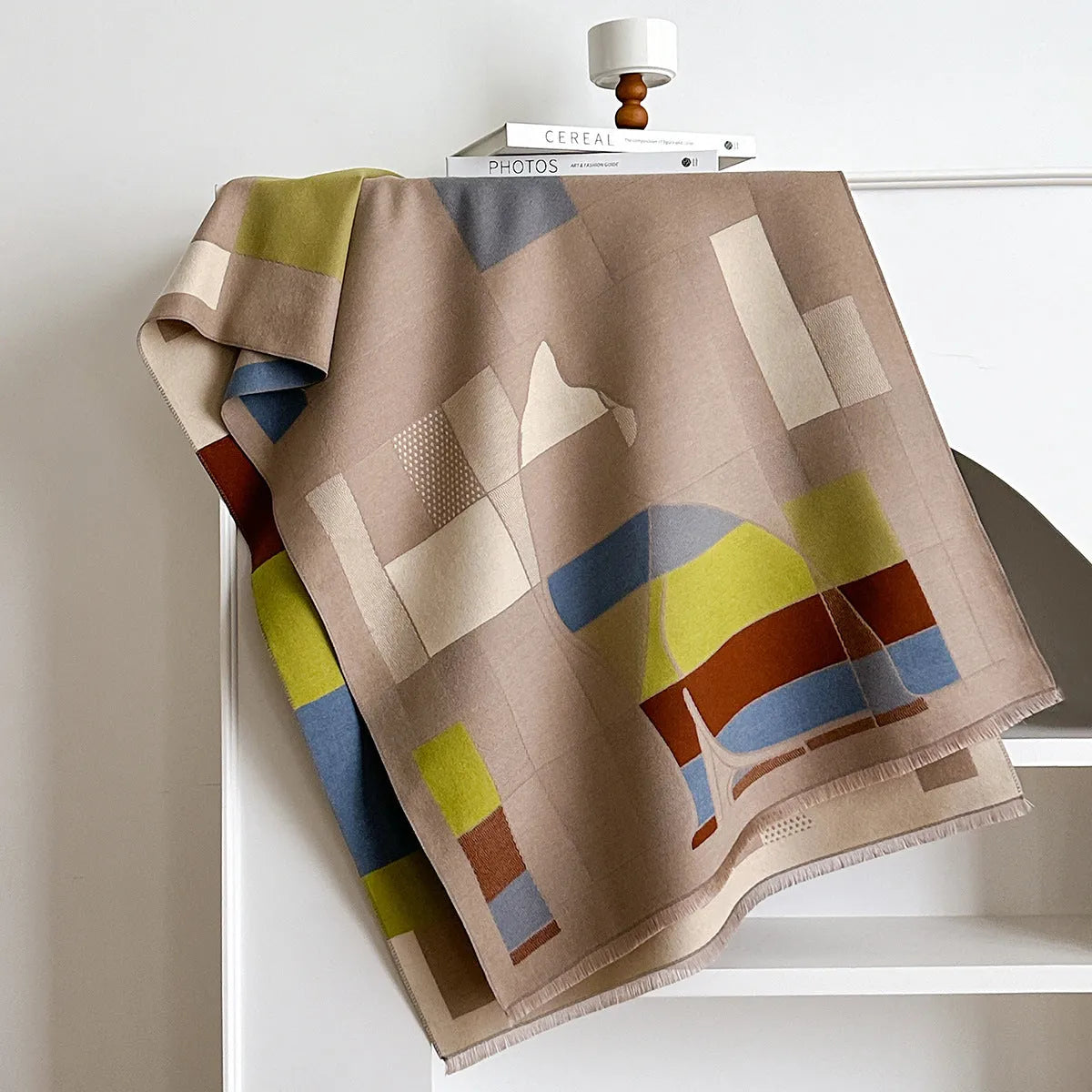 185x65cm cashmere-like polyester scarf in autumn colours showing European styling