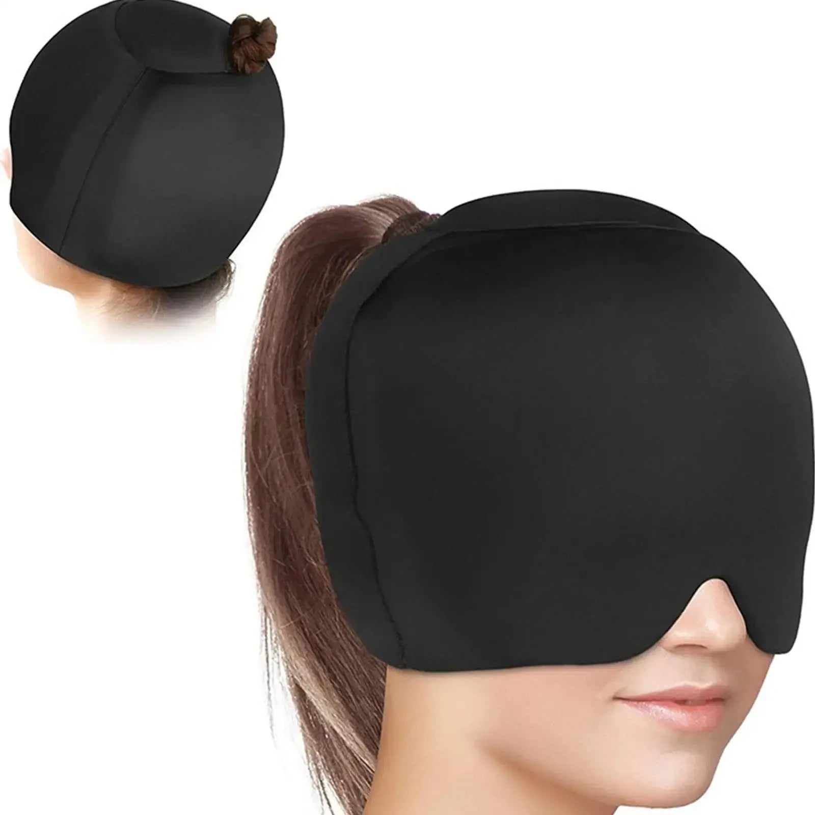 Solid colour cold compress cap in black, pink or dark blue with fully enclosed polyester design