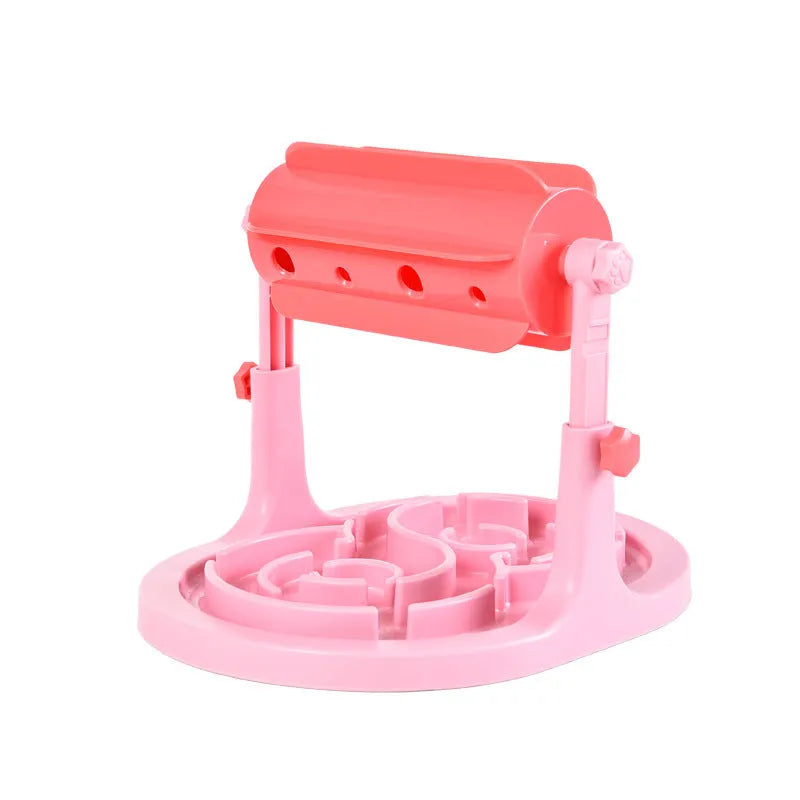 Blue adjustable height interactive pet slow feeder bowl with raised feeding patterns