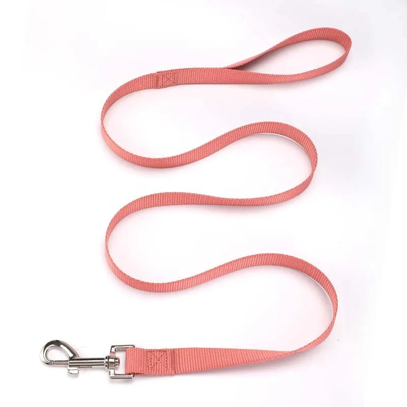 Solid colour polyester dog training lead with integrated hand-holding rope grip shown in blue.