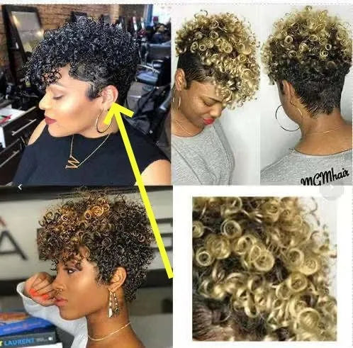 Women's short synthetic wig with simple rolls hairstyle in Kanekalon fibre showing colour options