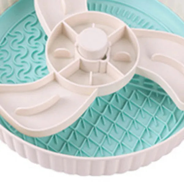 Pet feeding bowl with rotating game board and anti-choke silicone pad in multiple colour options