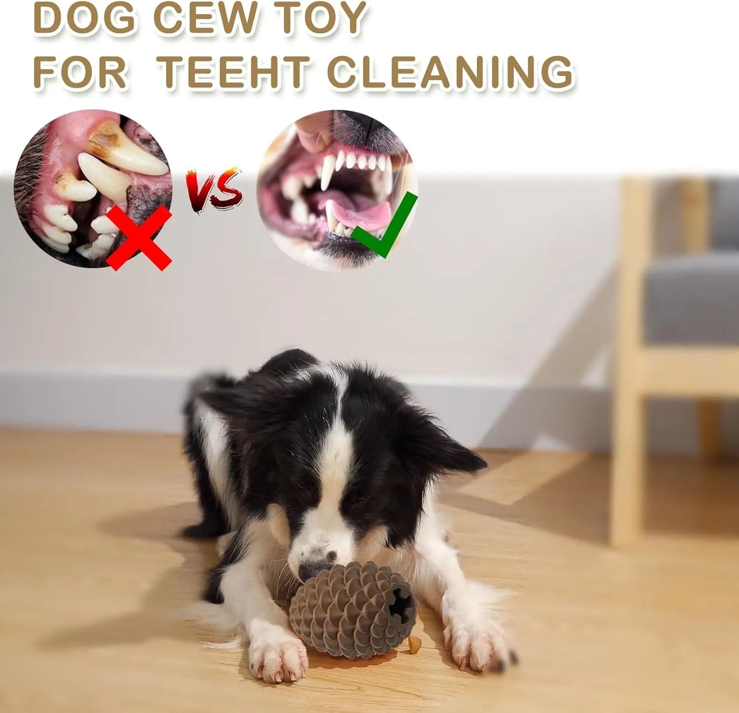 Pine cone shaped natural rubber dog chew toy with treat dispenser for medium and large dogs