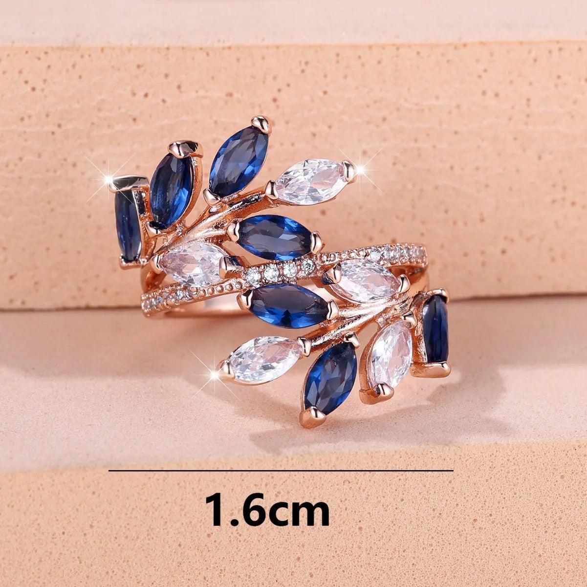 Adjustable horse eye zircon leaf ring in copper with leaf shape design and multiple colour finish options