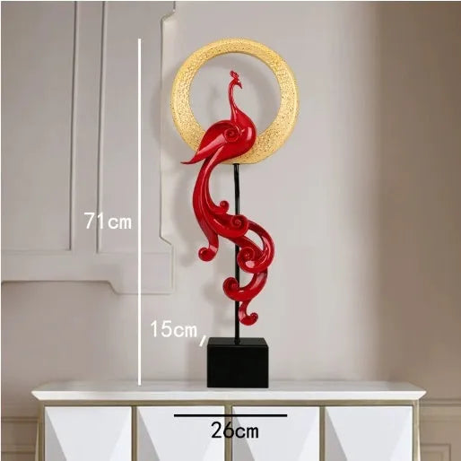 Synthetic resin phoenix ornament in rose gold, elegant silver and festive red colour options