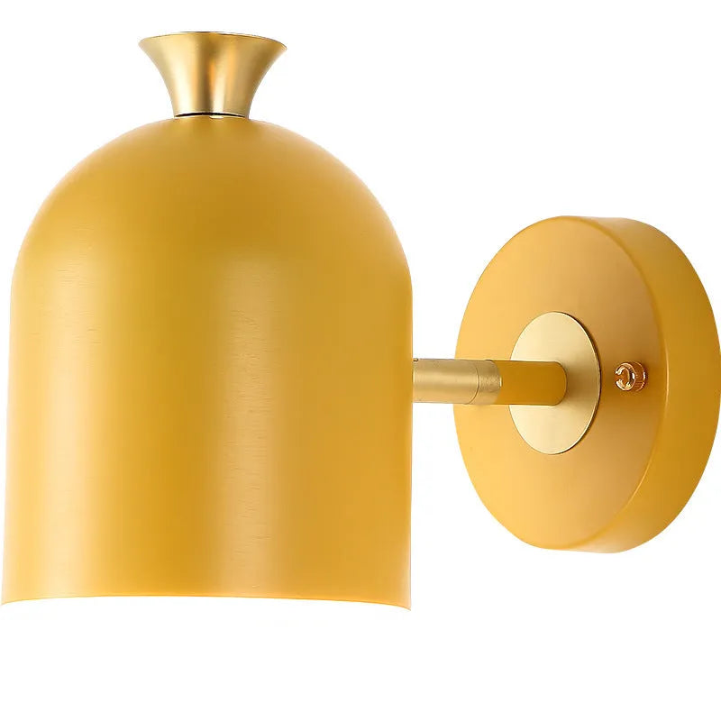 Single-head aluminium wall lamp with mirror front in choice of blue, green, pink or yellow LED light.
