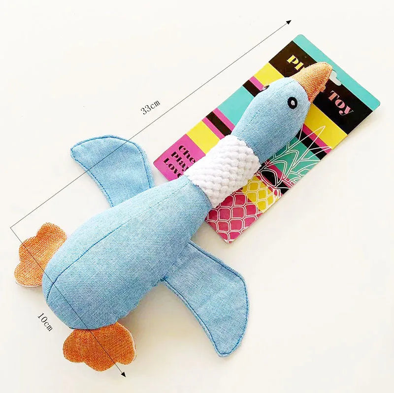 Blue duck plush dog squeaky toy with dual squeakers measuring 33cm for teething puppies