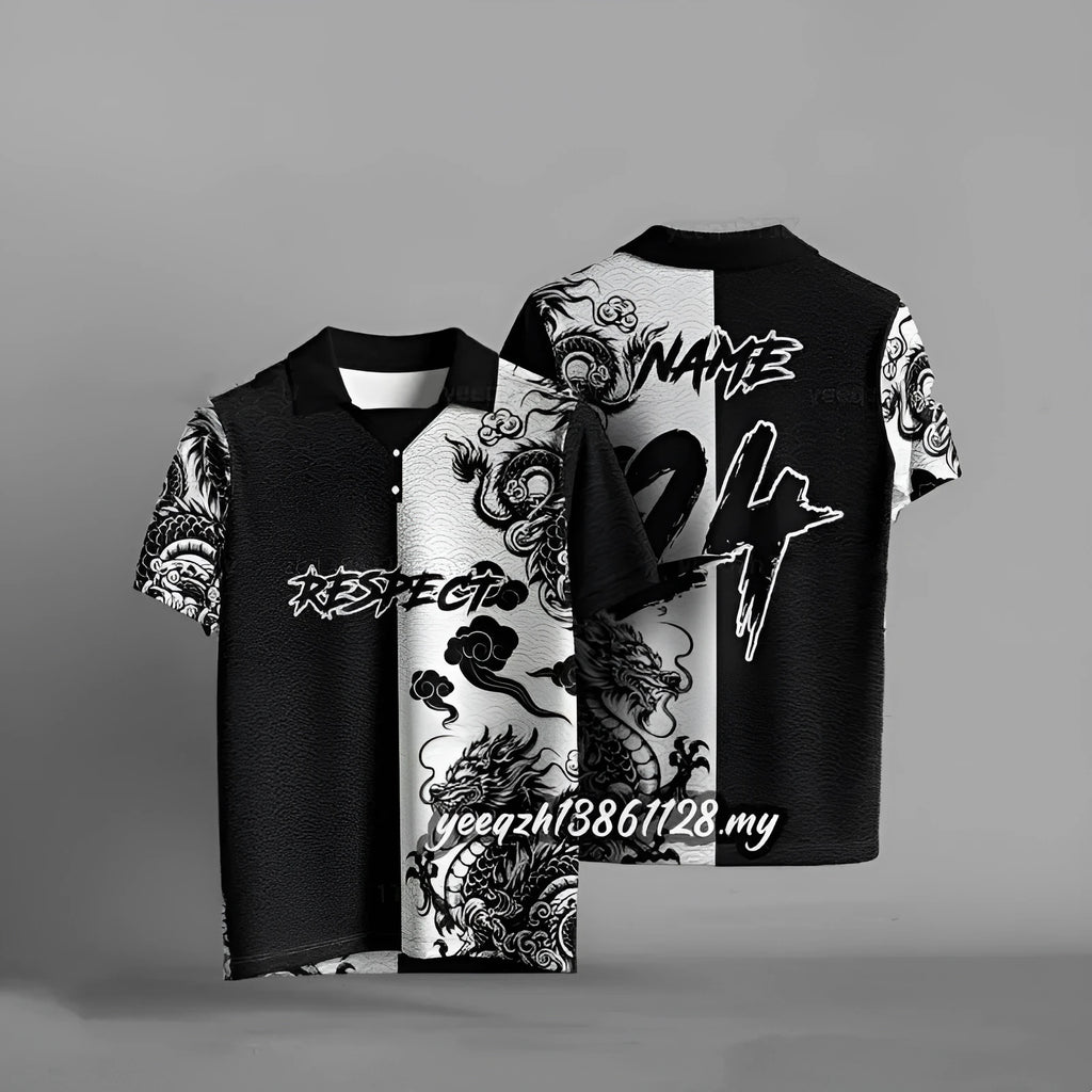Black loose fit t-shirt with 3D digital printing design, short sleeves, casual style