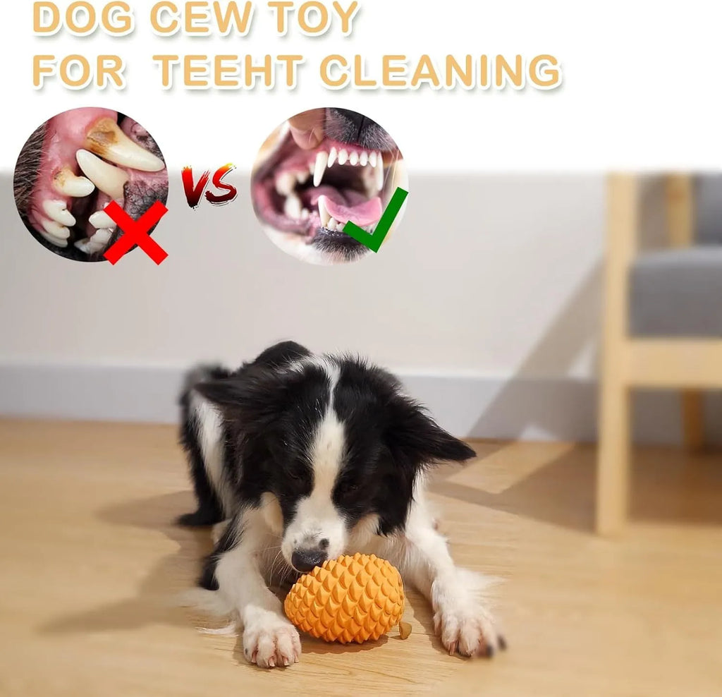 Pine cone shaped natural rubber dog chew toy with treat dispenser for medium and large dogs