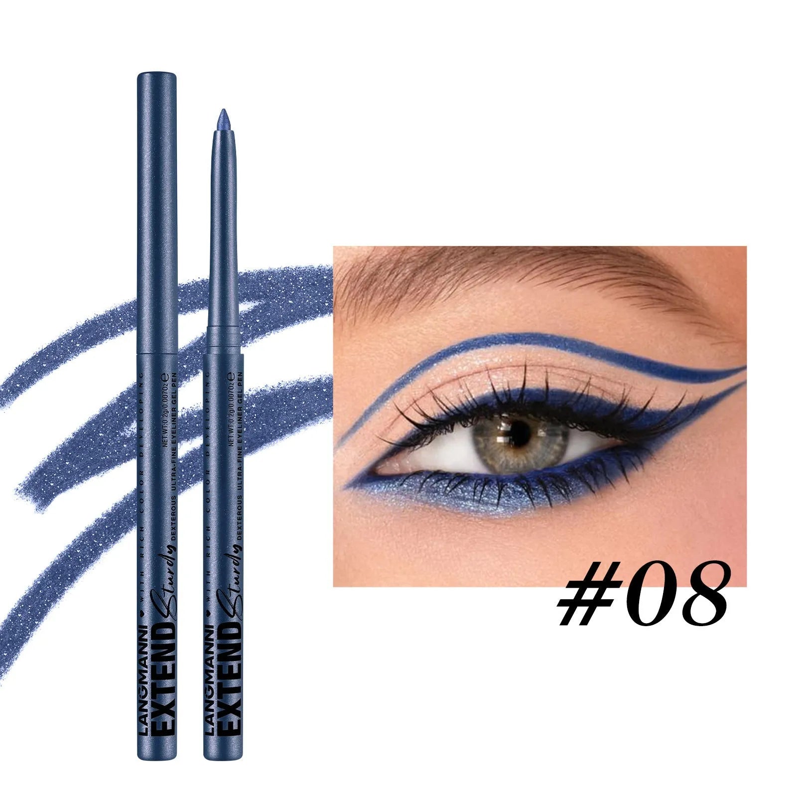 Set of 12 colourful gel glitter eyeliner pencils showing matte, glitter, metallic, and pearl effects