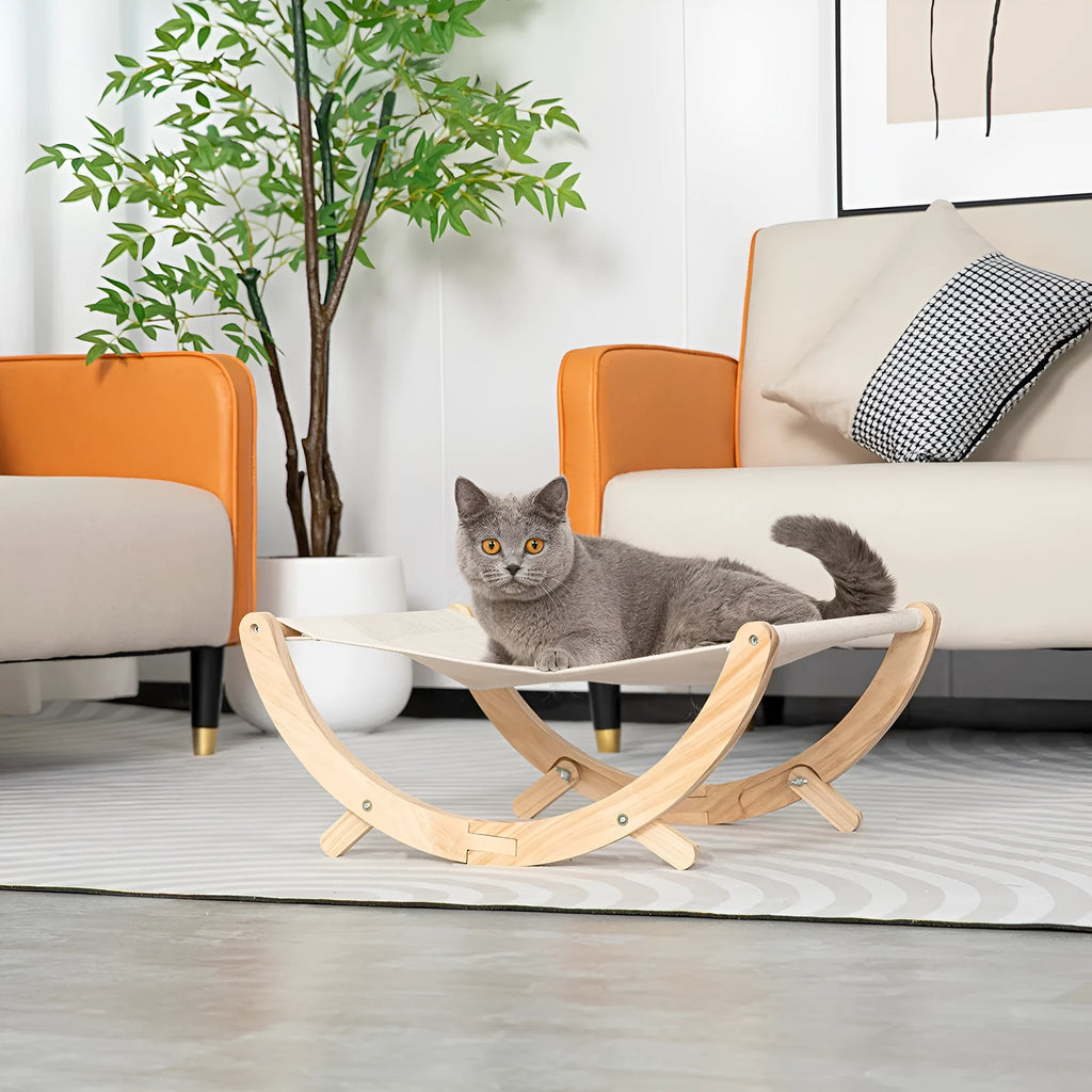 Solid wood cat shaker pet bed hammock with foldable design, canvas cover, 55x41x22cm