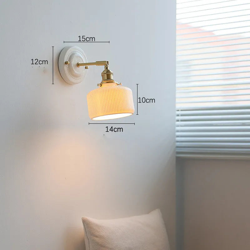 Nordic ceramic shade bedside reading lamp with copper iron body for study or bay window use