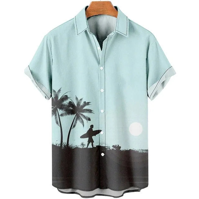 Men's slim fit casual shirt with 3D floral print on lightweight polyester fabric
